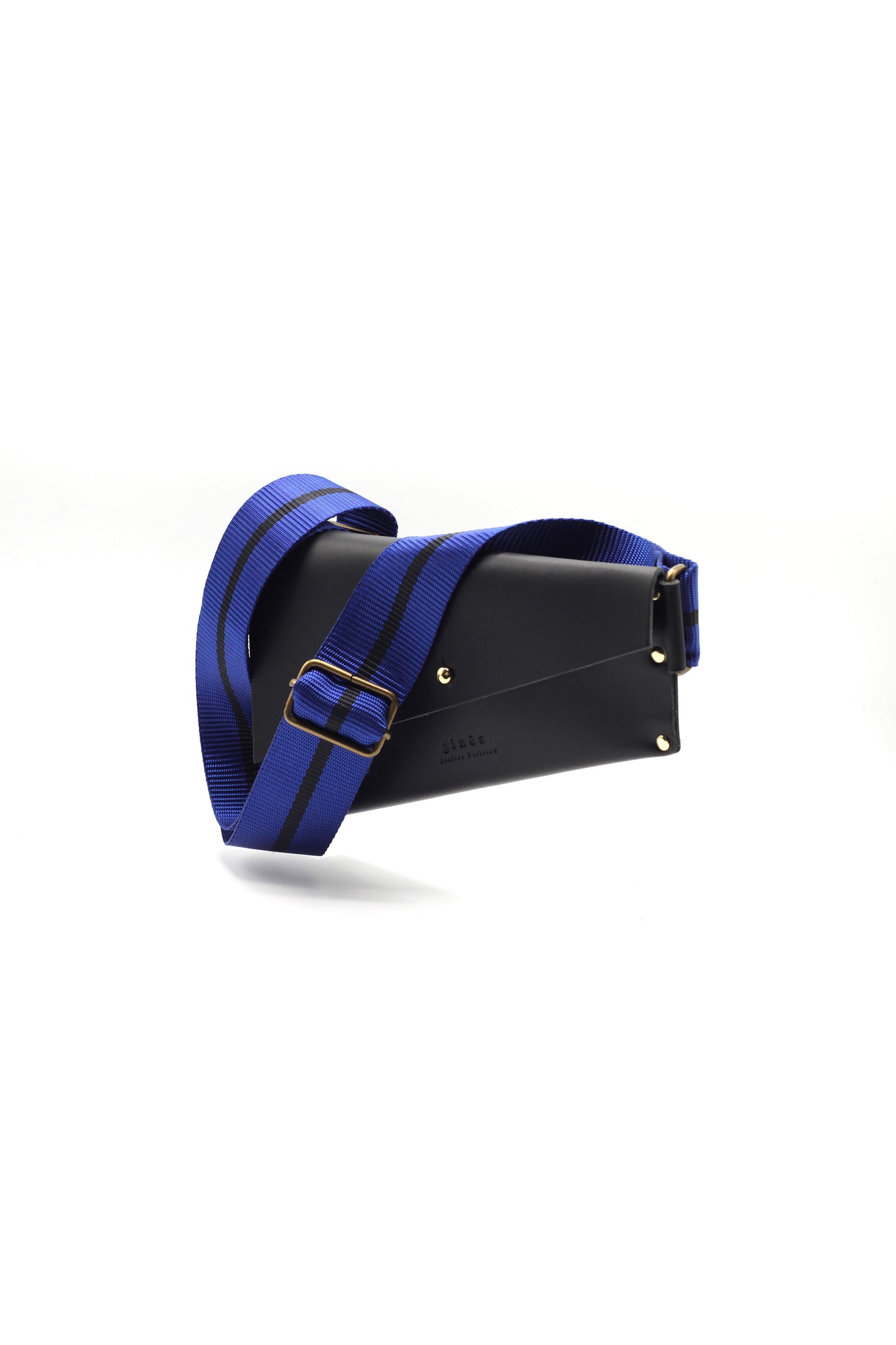 Sacoche Banane : Le Charmeur - Cuir Noir / Sangle Bleu