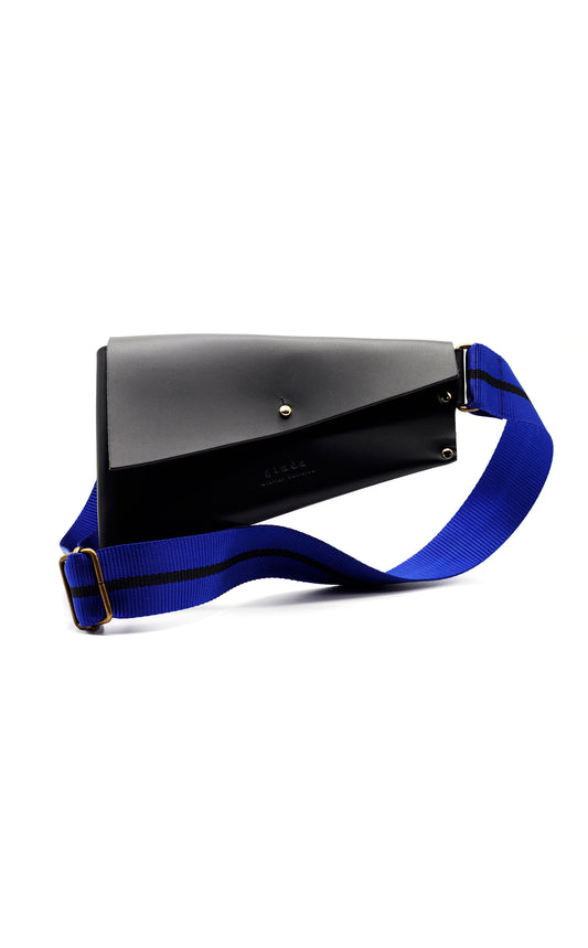 Sacoche Banane : Le Charmeur - Cuir Noir / Sangle Bleu
