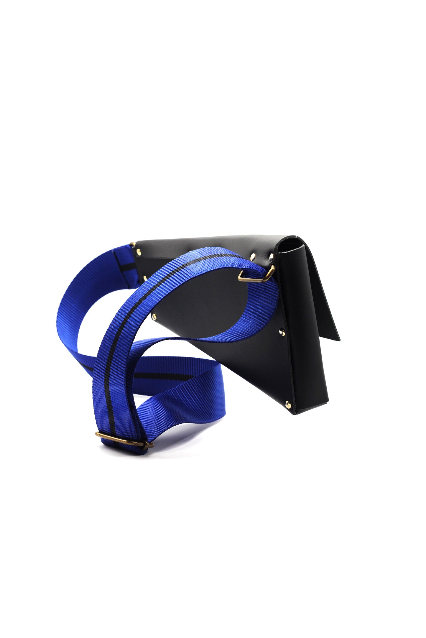 Sacoche Banane : Le Charmeur - Cuir Noir / Sangle Bleu