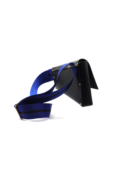 Sacoche Banane : Le Charmeur - Cuir Noir / Sangle Bleu