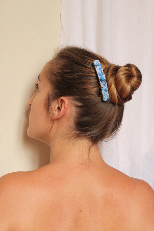 La Barrette Attachante - Fleurs Bleu